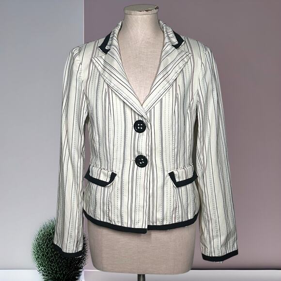 Nanette Lepore Jackets & Blazers - Vintage NANETTE LEPORE Striped Cream Blazer Equestrian Collegiate Ivy League 12